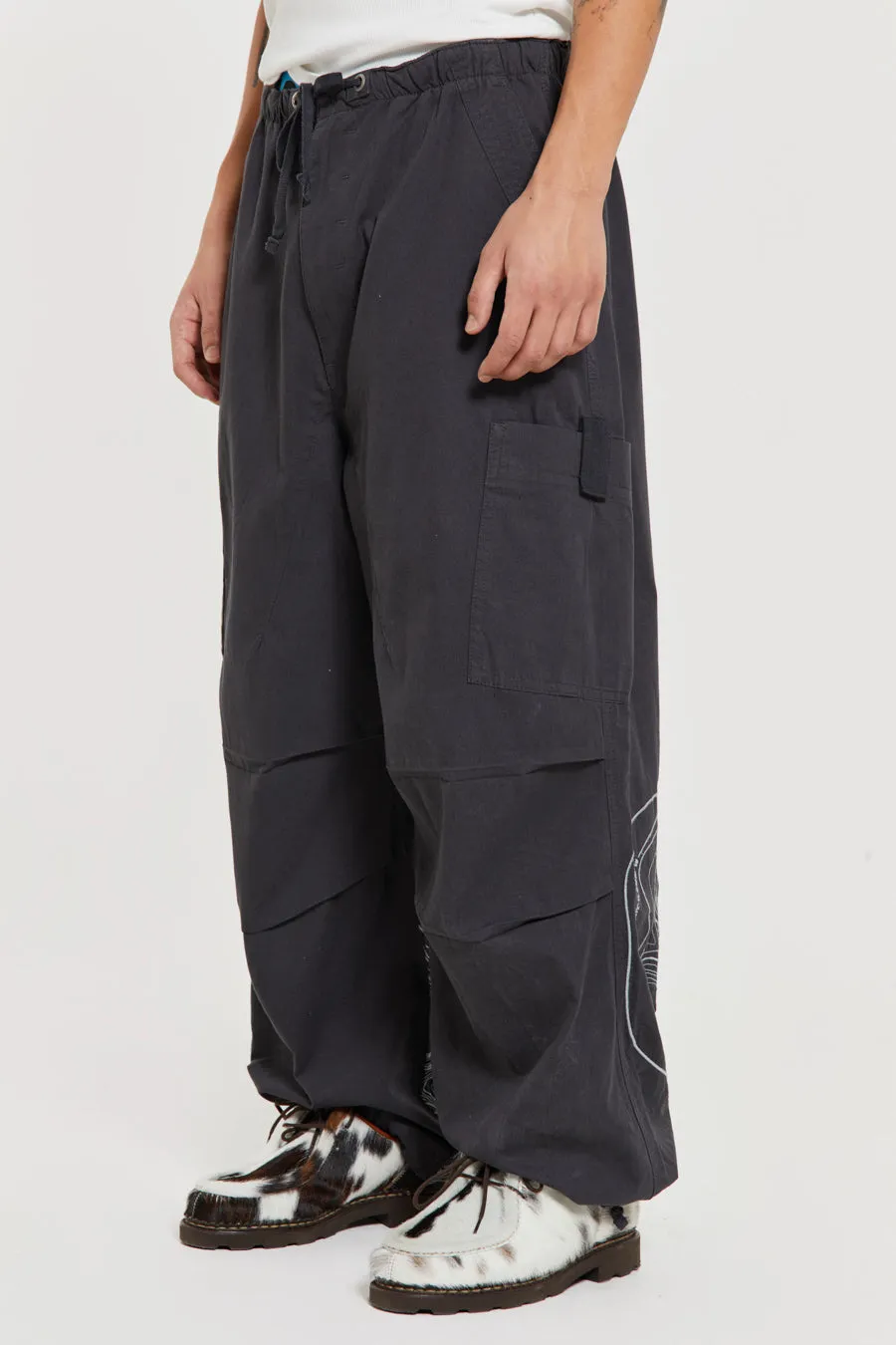 Grey Topograph Parachute Pants