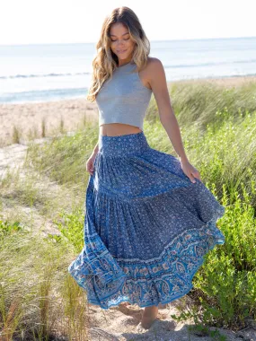 Hanna Convertible Maxi Skirt - Blue Floral Border