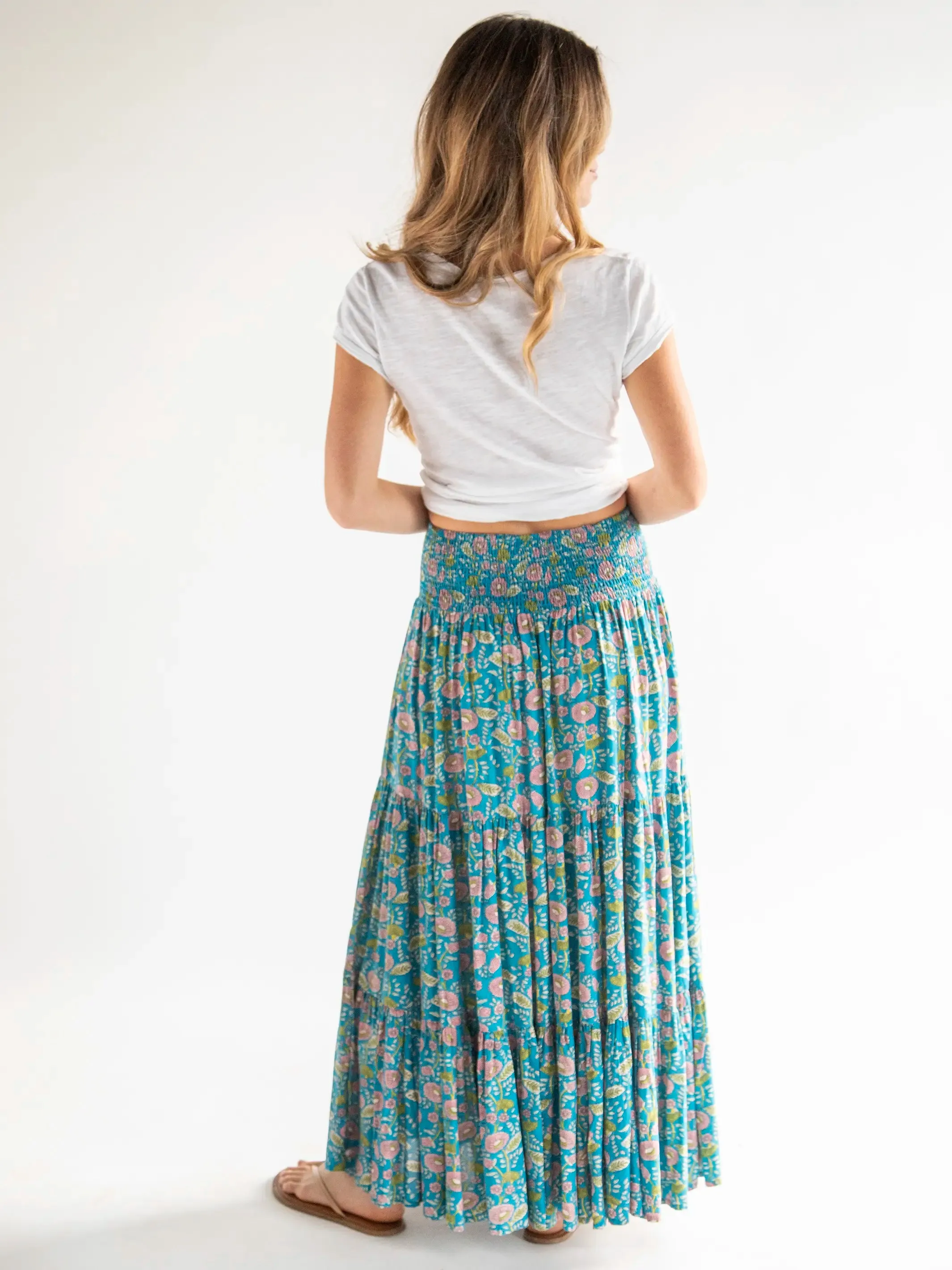 Hanna Convertible Maxi Skirt - Blue Pink Floral Vines