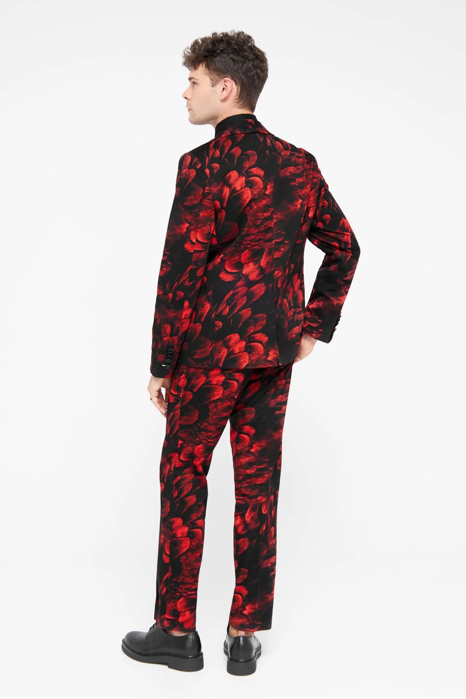 Heron Slim Fit Red Floral Cotton Suit