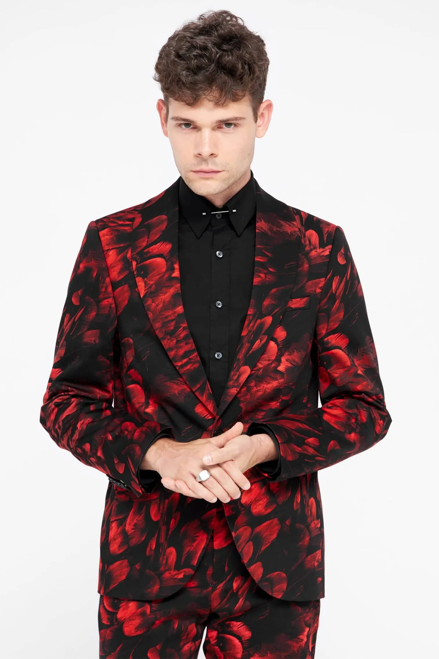 Heron Slim Fit Red Floral Cotton Suit