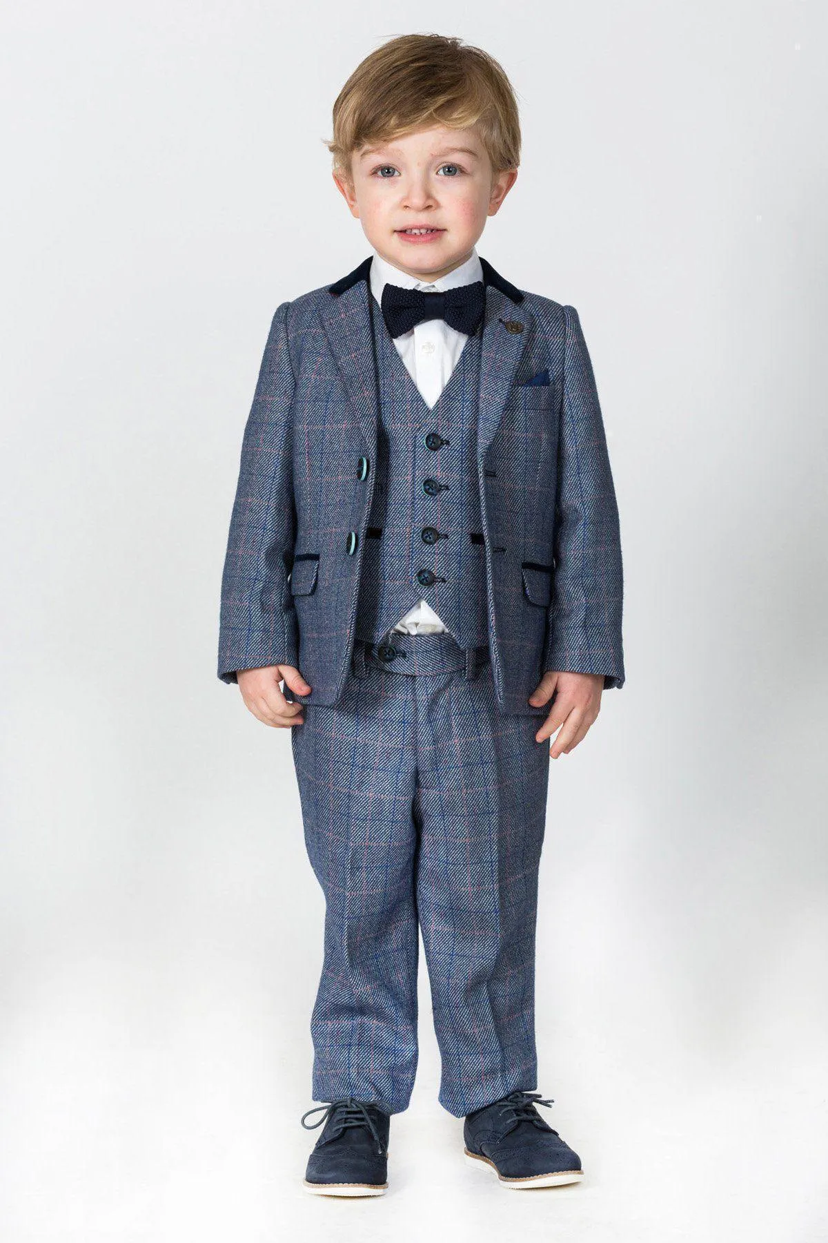 HILTON - Childrens Blue Tweed Check Three Piece Suit