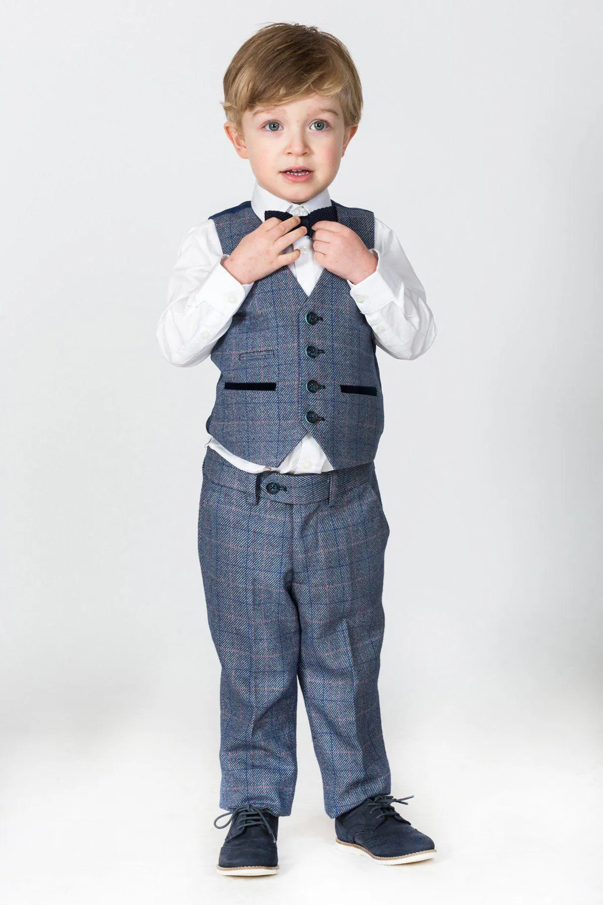 HILTON - Childrens Blue Tweed Check Three Piece Suit