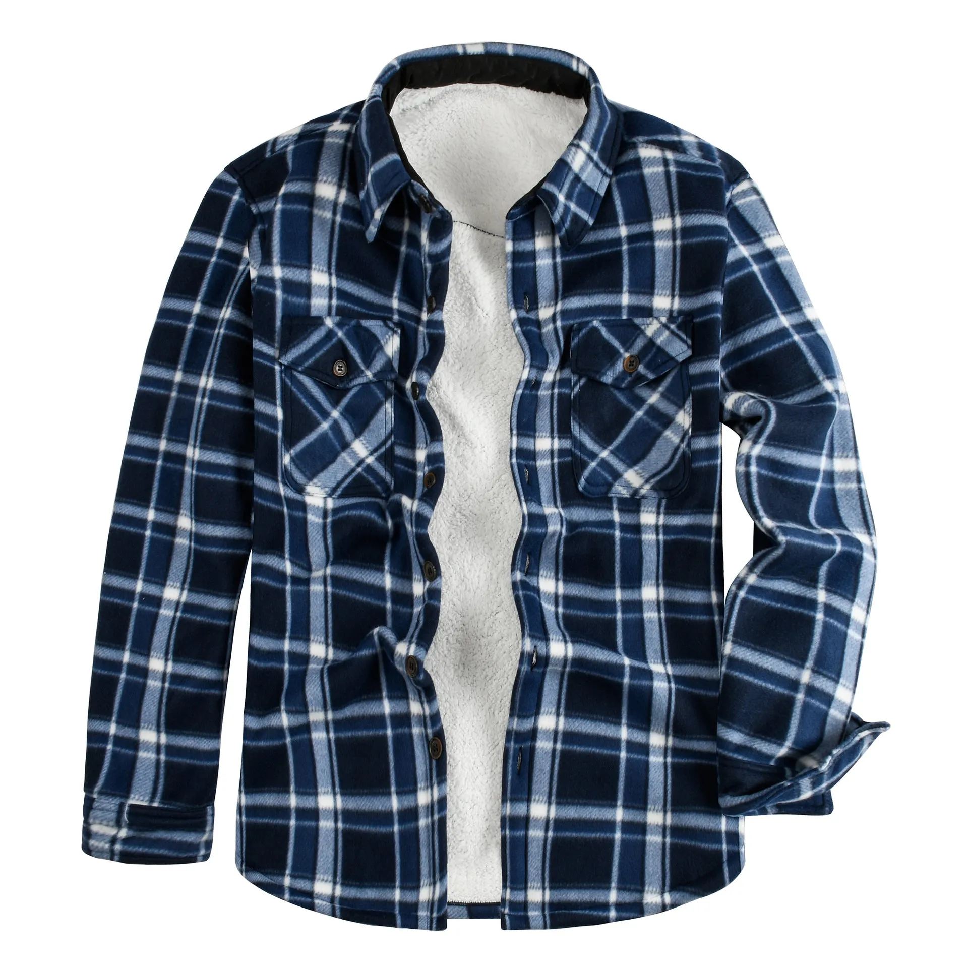 Hooded Plaid Flannel Shirt Jacket Sherpa Lined Jacket For Men