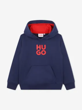 Hugo Boys Logo Print Hoodie in Navy