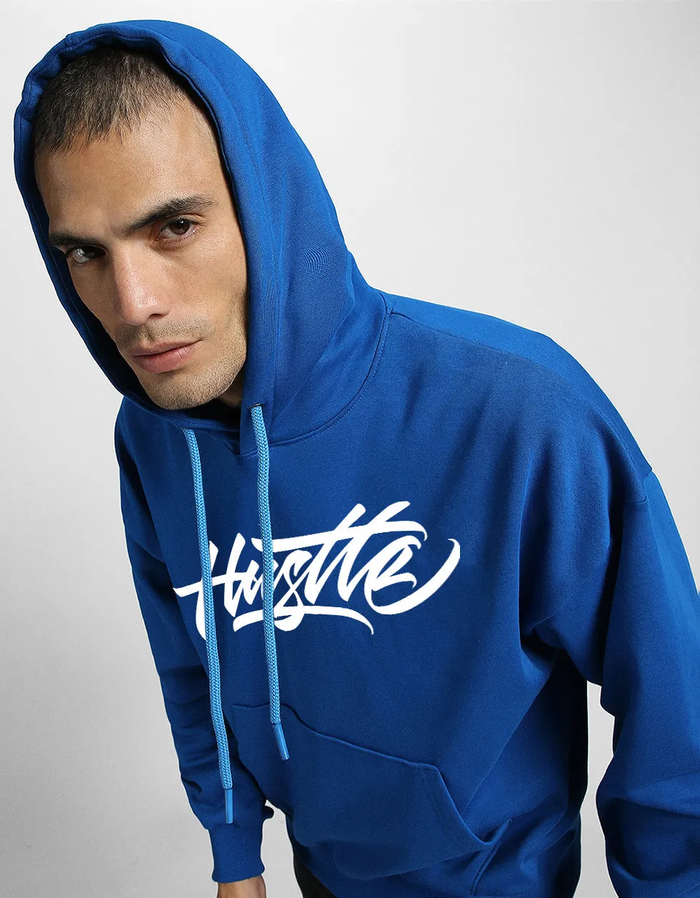 Hustle Blue Oversized Back Graphic Printed Hoodie