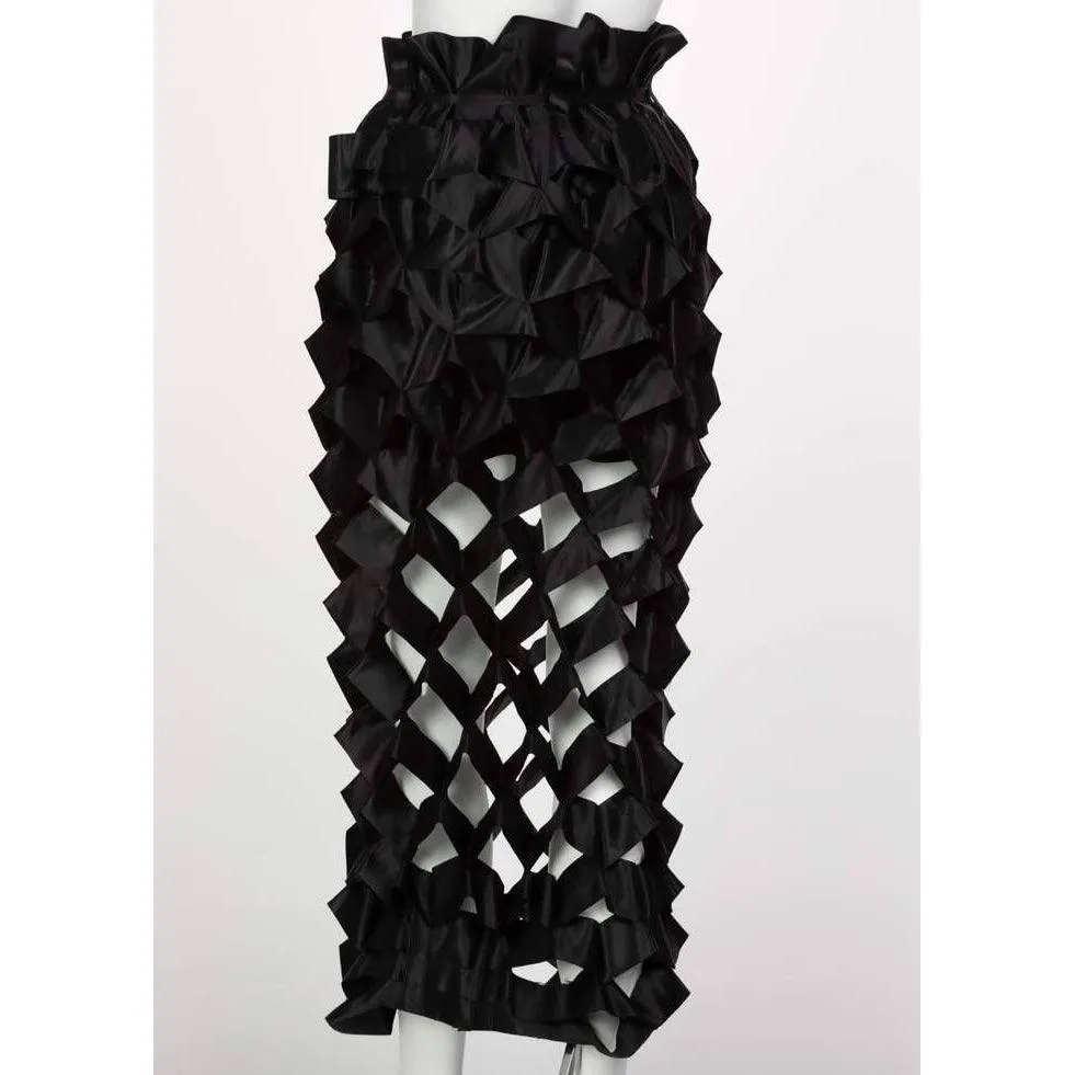 ISSEY MIYAKE Black Satin Ribbon Cage Skirt | Size S