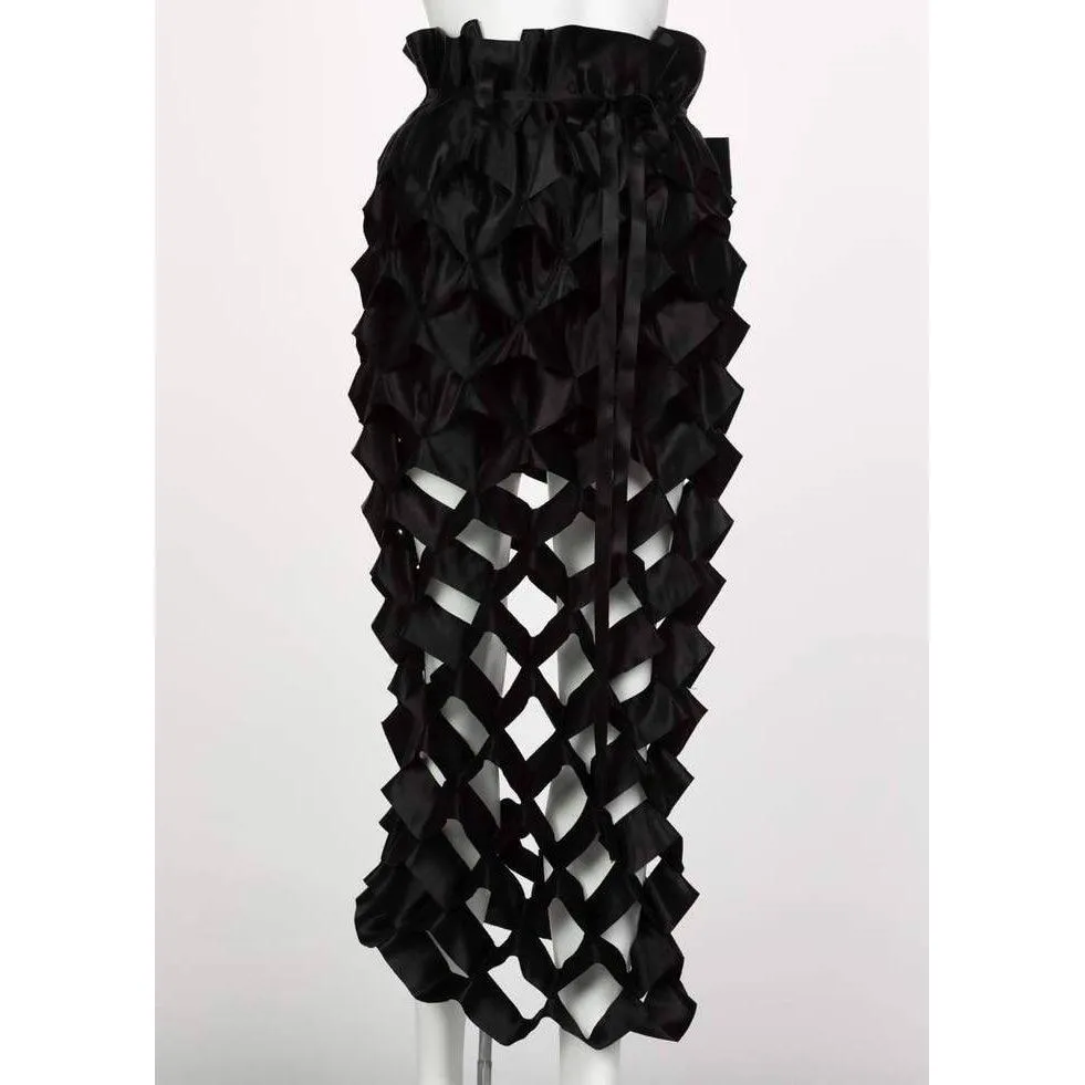 ISSEY MIYAKE Black Satin Ribbon Cage Skirt | Size S