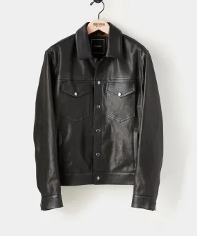 Italian Burnished Leather Dylan Jacket in Black