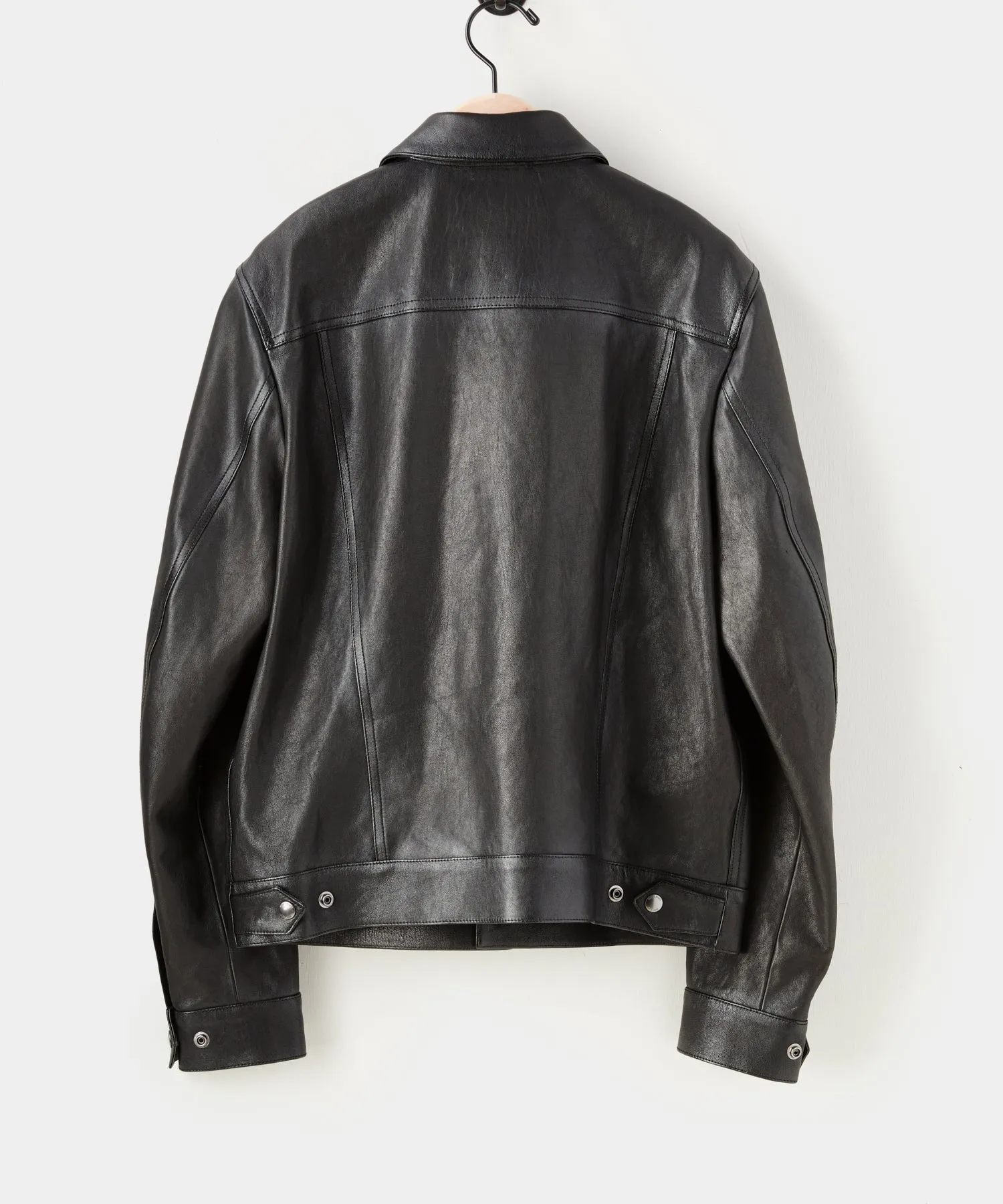 Italian Burnished Leather Dylan Jacket in Black