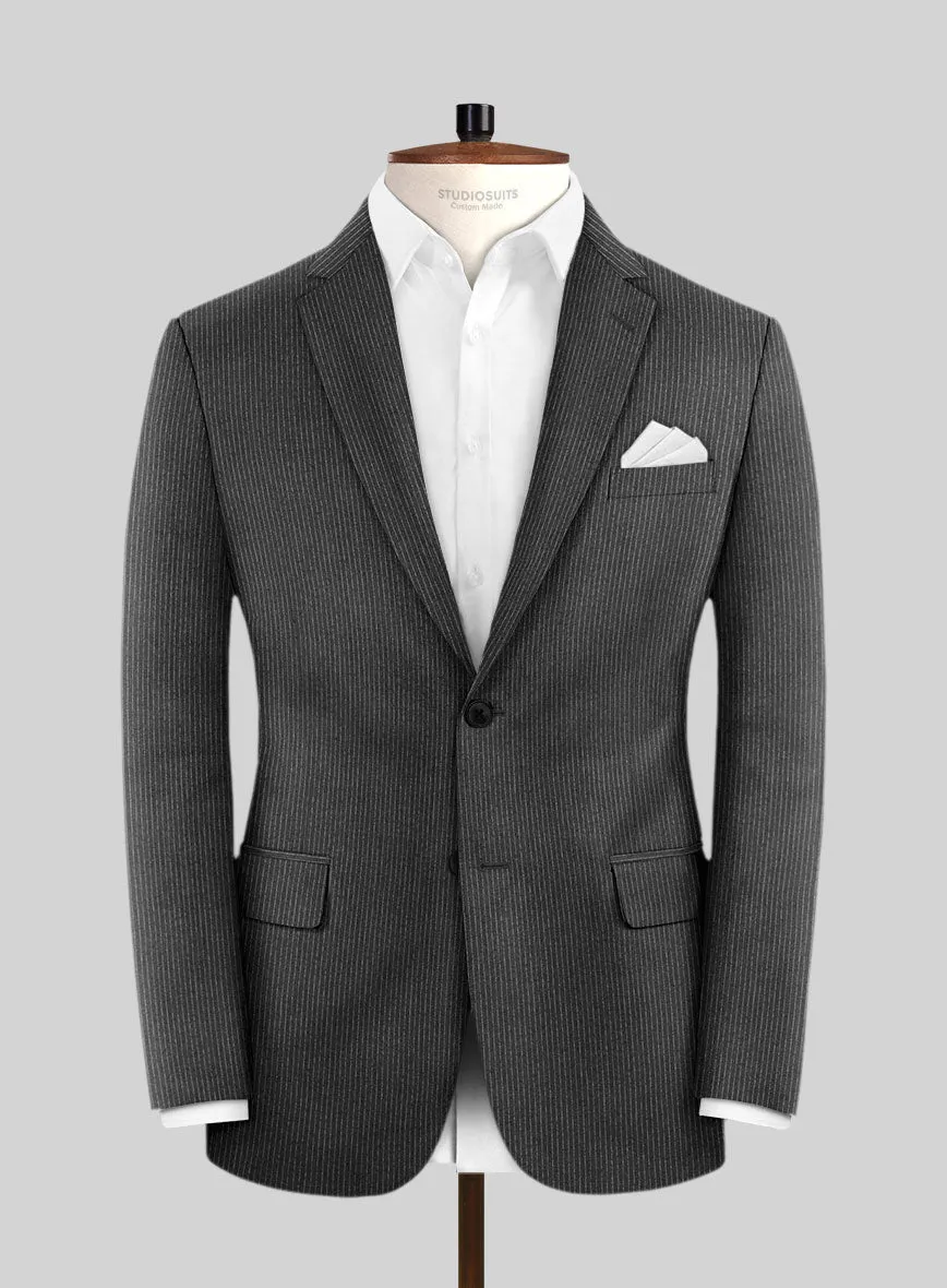 Italian Jague Dark Gray Pinstripe Flannel Jacket