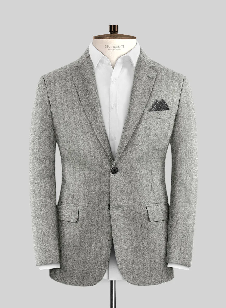 Italian Light Gray Herringbone Flannel Jacket