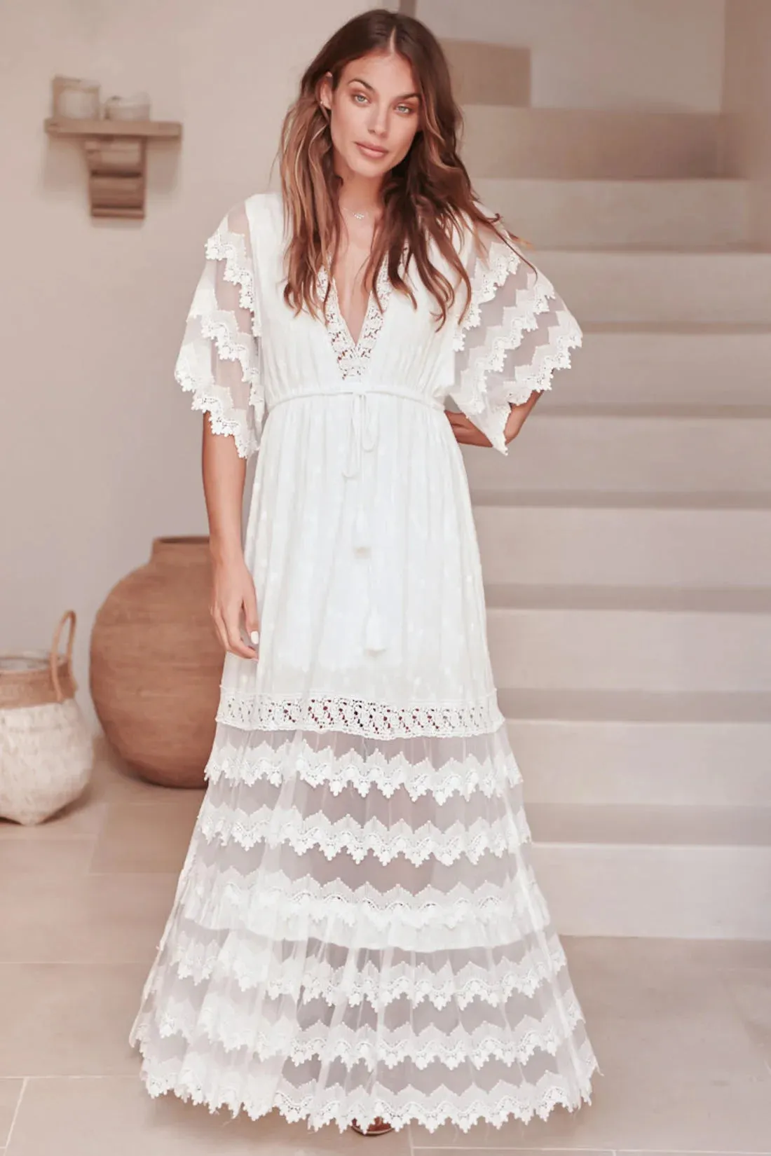 Jaase Bungalow Cotton Bohemian Maxi Dress - White