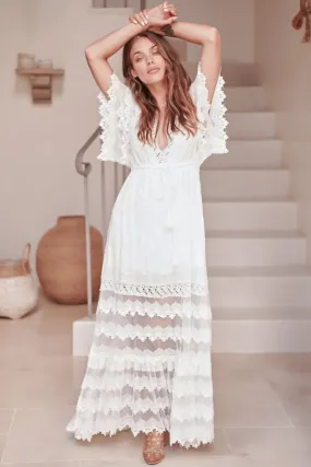 Jaase Bungalow Cotton Bohemian Maxi Dress - White