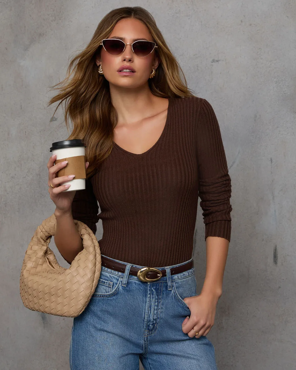 Jamilah Ribbed V Neck Sweater