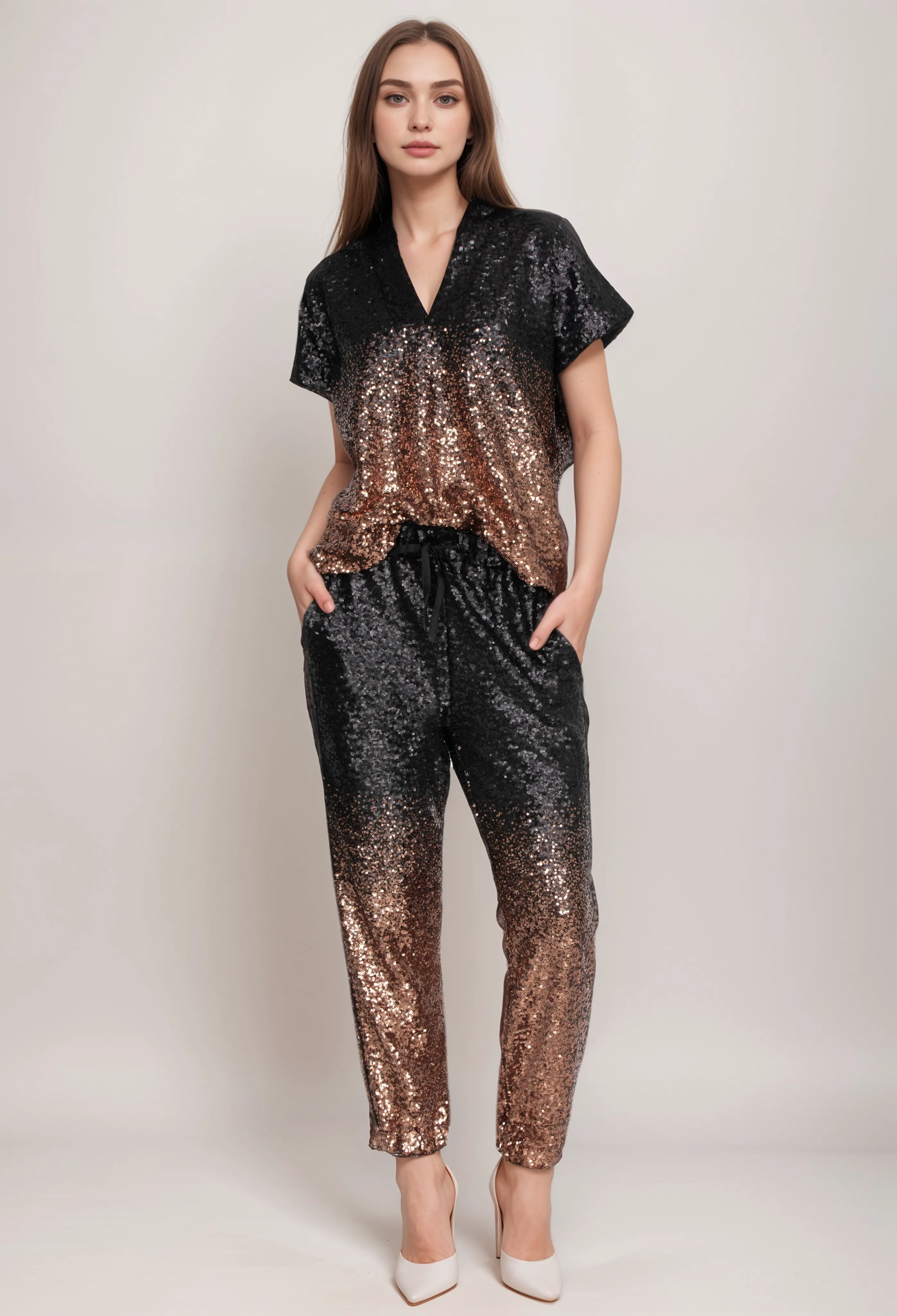 Johnny Was Sequin Gold Jett Jogger R69322AO Boho Chic