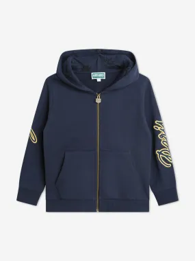 KENZO Boys Embroidered Zip Up Top in Navy