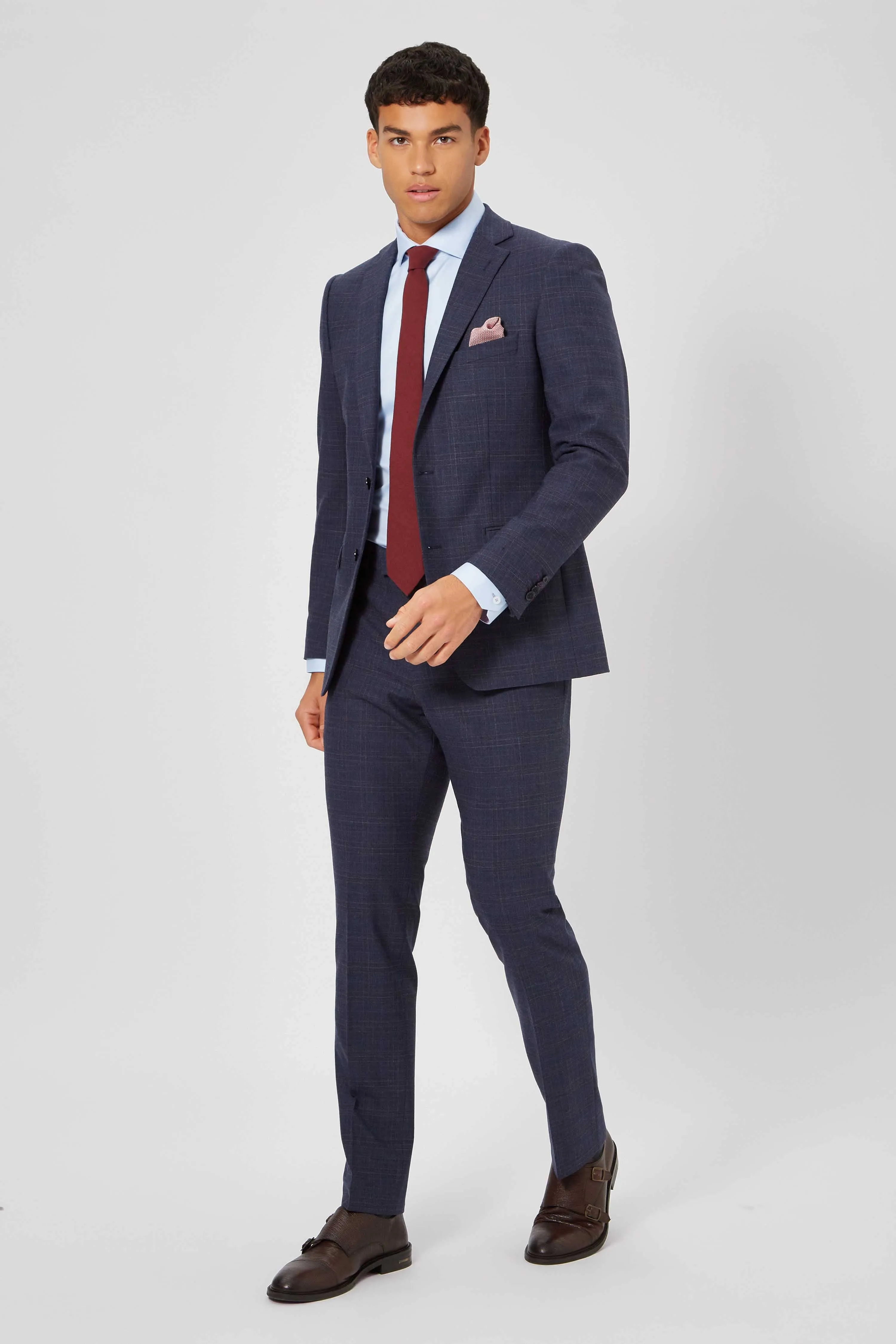 Kilburn Slim Fit Navy Check Wool Trousers - ARCHIVE