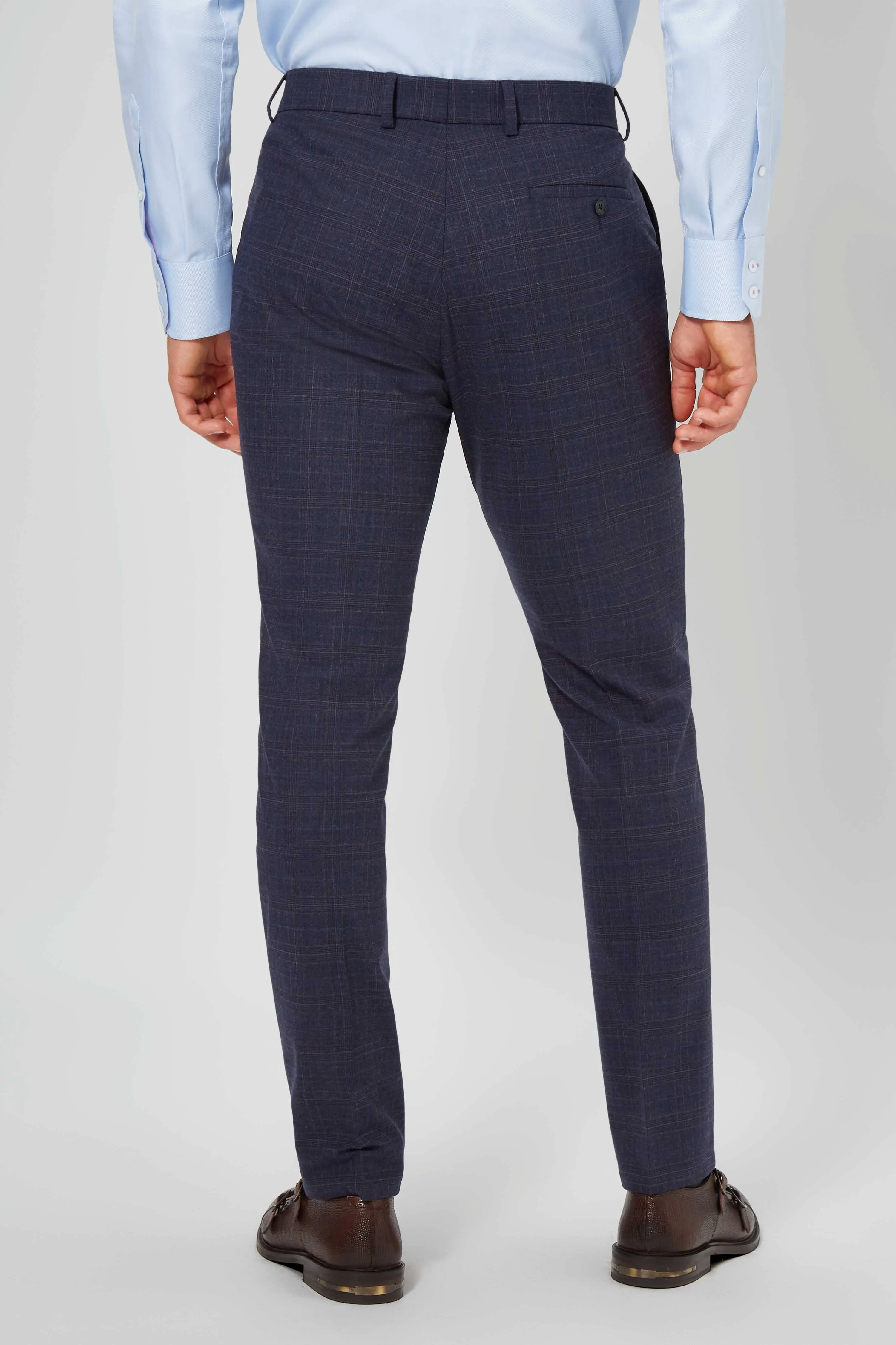 Kilburn Slim Fit Navy Check Wool Trousers - ARCHIVE