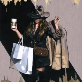 Latte To Go Hand Embellished Canvas by Richard Blunt