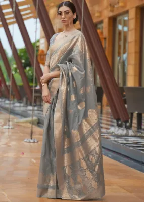 Lava Grey Zari Woven Silk Saree with Sequins work