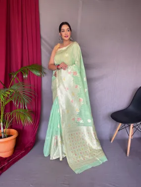 Light Green Saree in Cotton