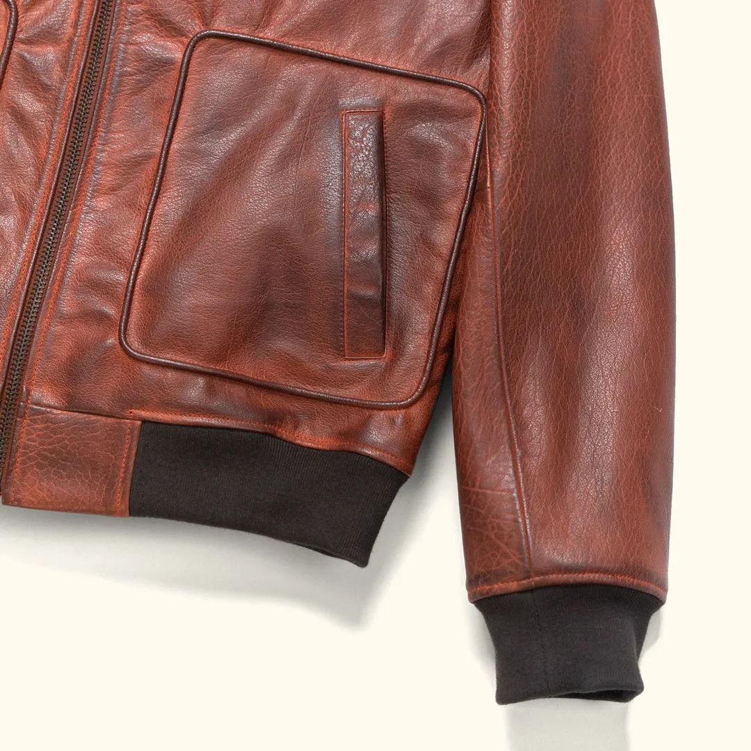 Limited Maverick Leather Bomber Jacket | Buffalo Grain Brown