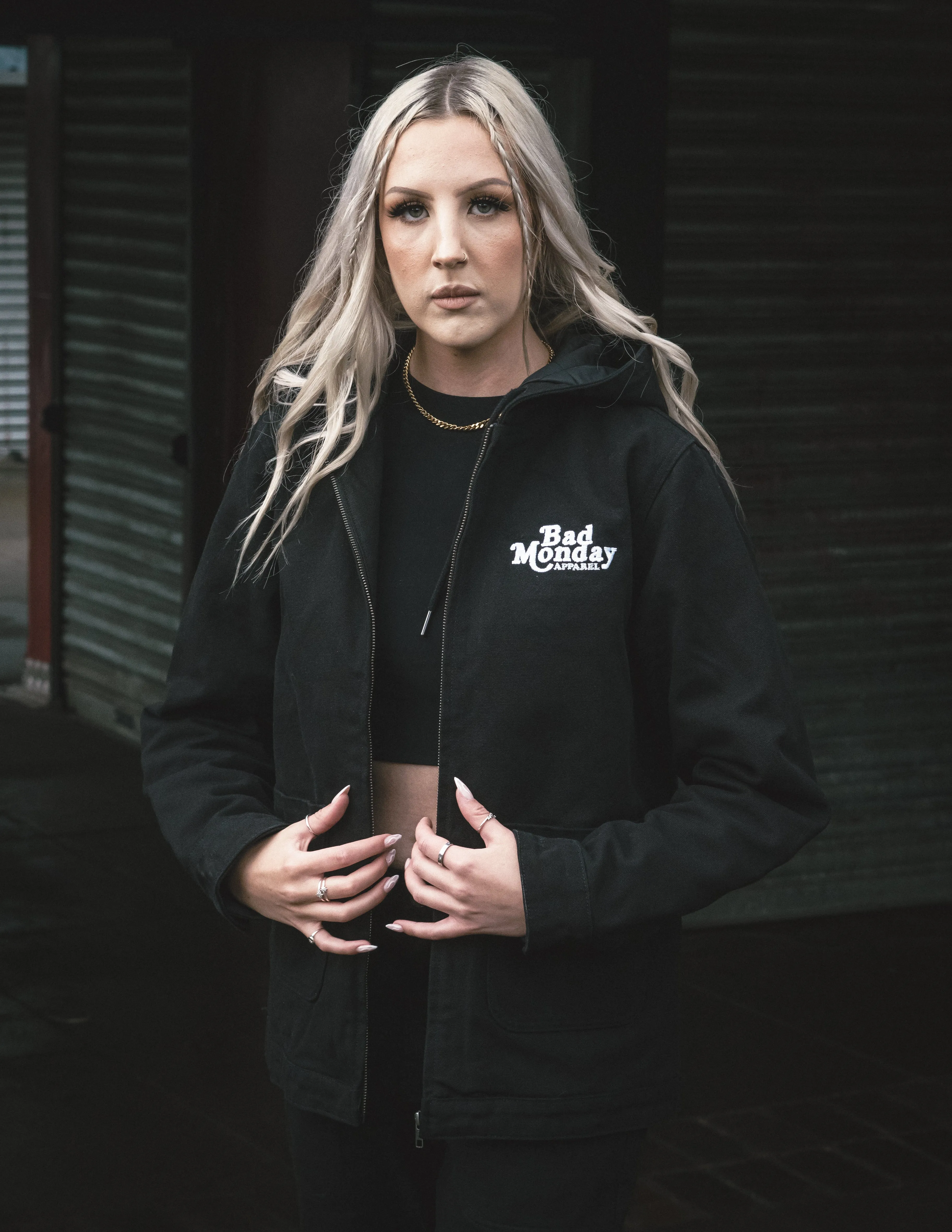 Logo Hooded Canvas Jacket Black