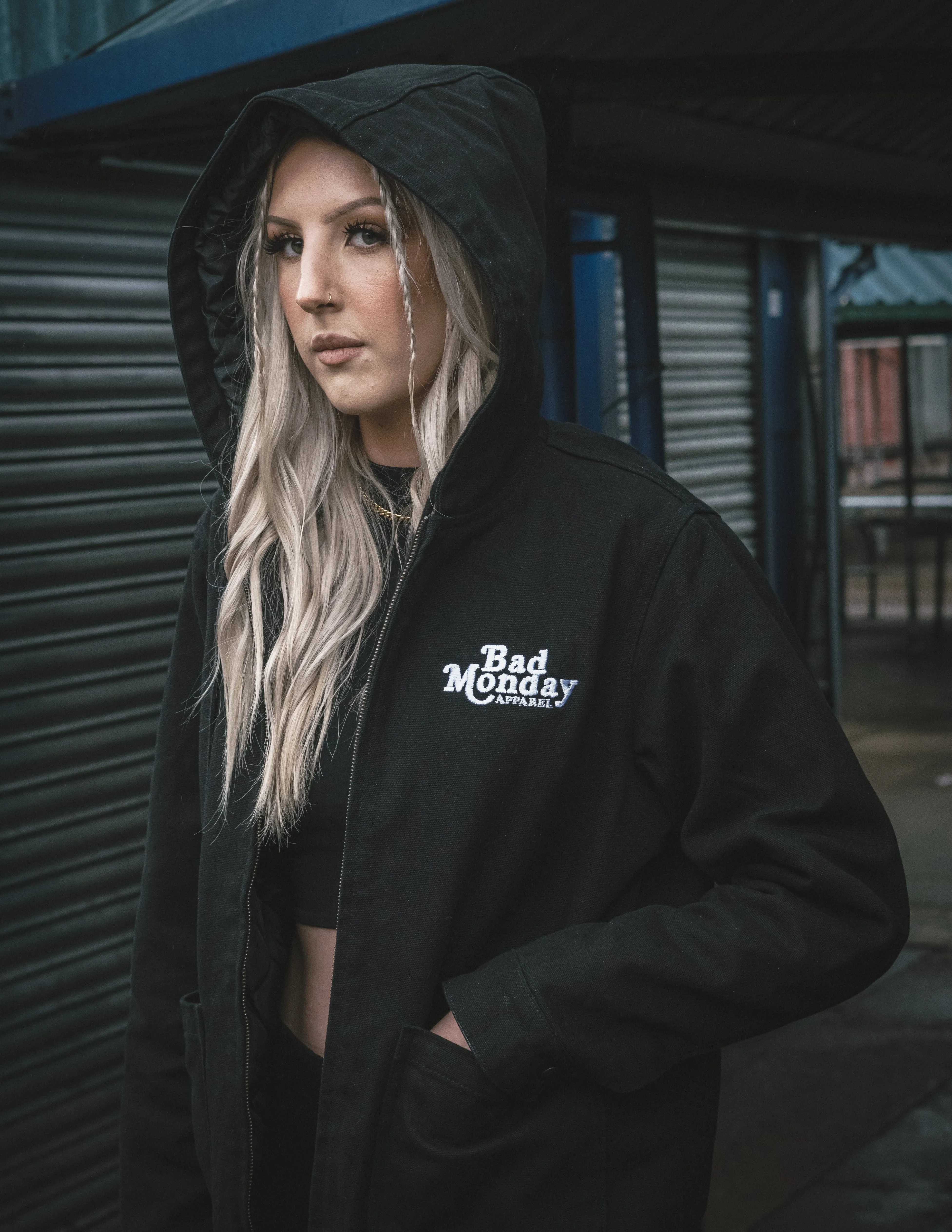 Logo Hooded Canvas Jacket Black