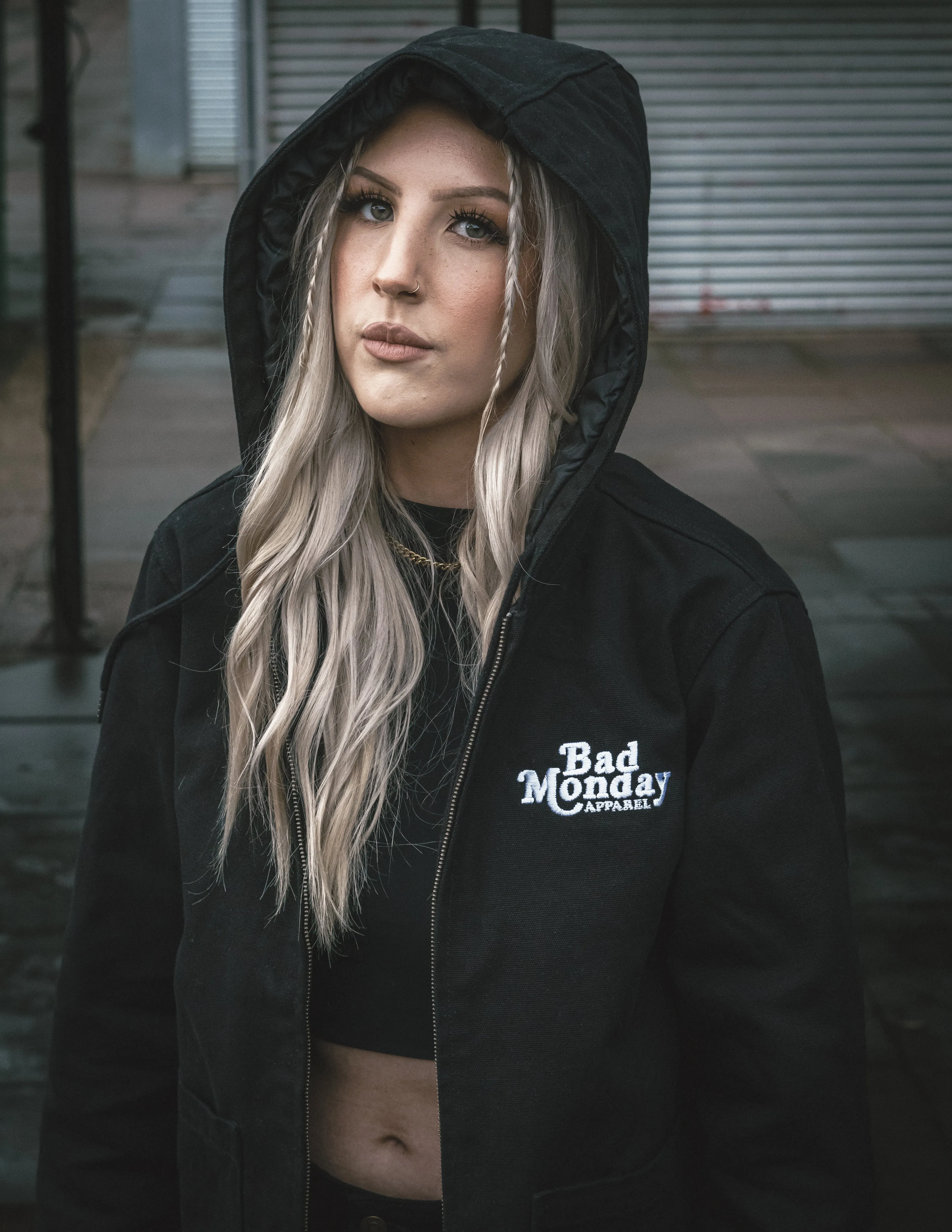 Logo Hooded Canvas Jacket Black