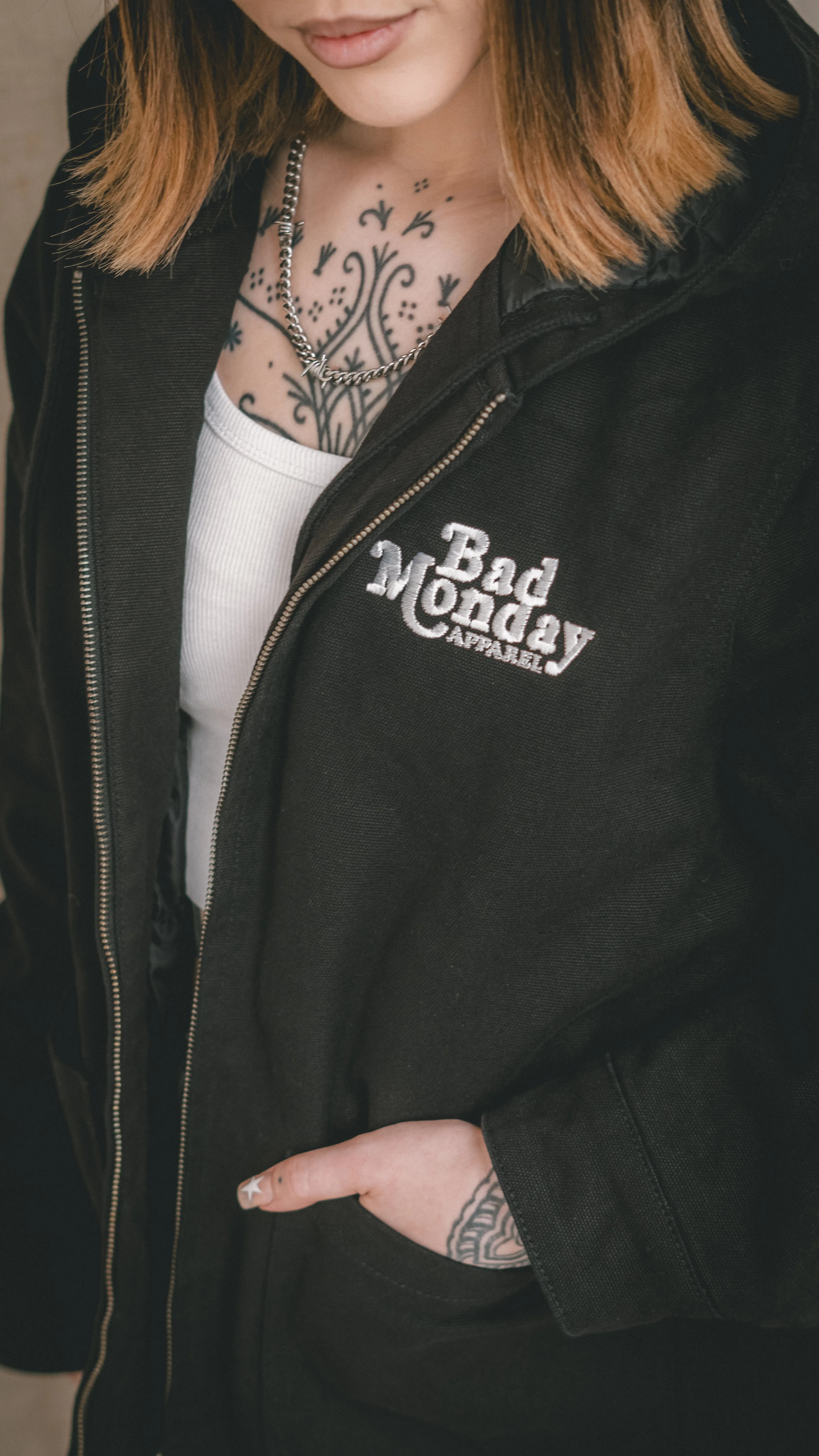 Logo Hooded Canvas Jacket Black