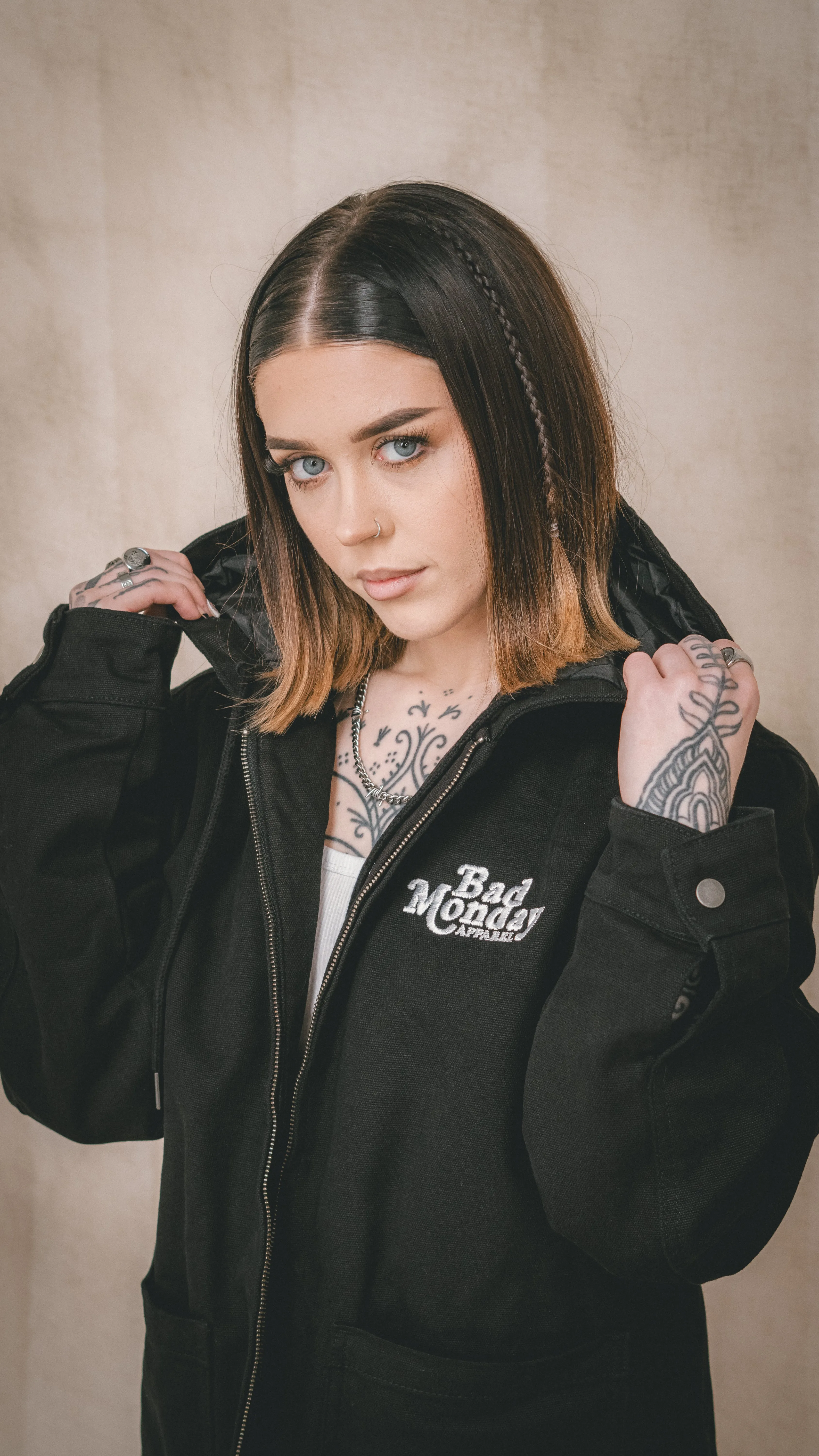 Logo Hooded Canvas Jacket Black