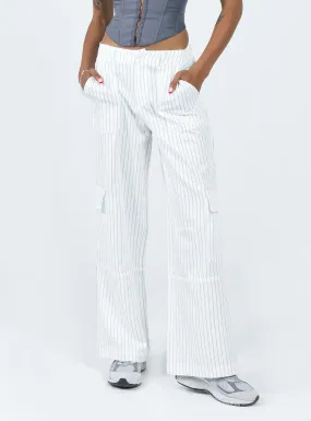 Luna Mid Rise Cargo Pants White Pinstripe