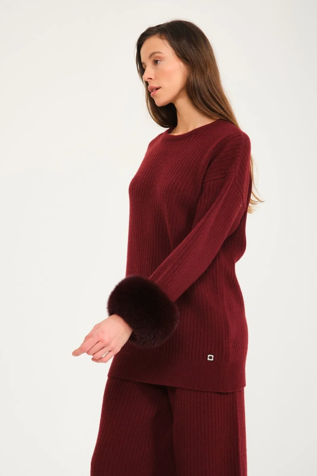 Luxe Wool Sweater with Fox Fur Cuffs