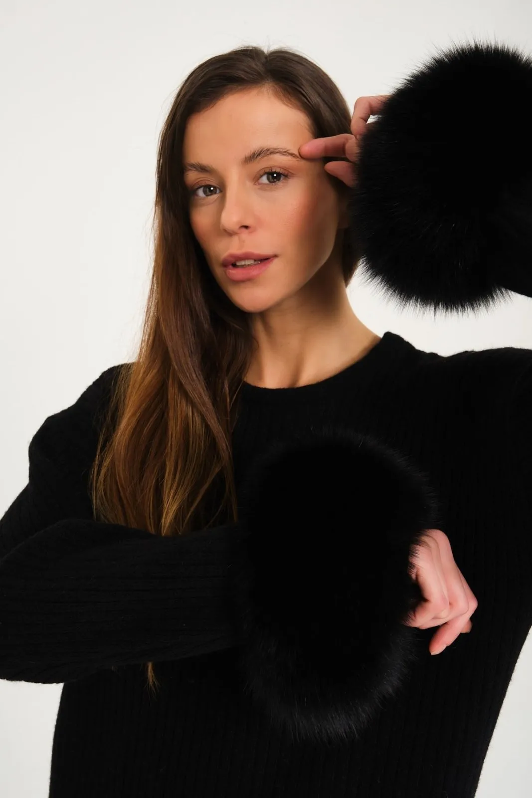 Luxe Wool Sweater with Fox Fur Cuffs