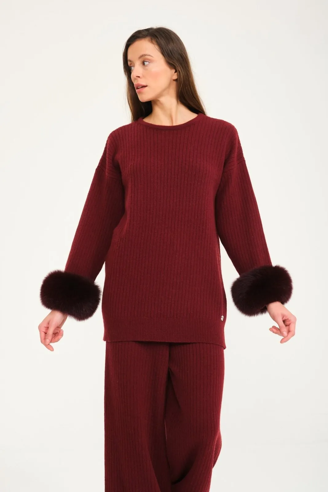 Luxe Wool Sweater with Fox Fur Cuffs