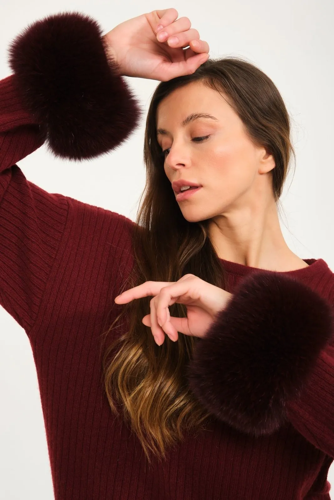 Luxe Wool Sweater with Fox Fur Cuffs