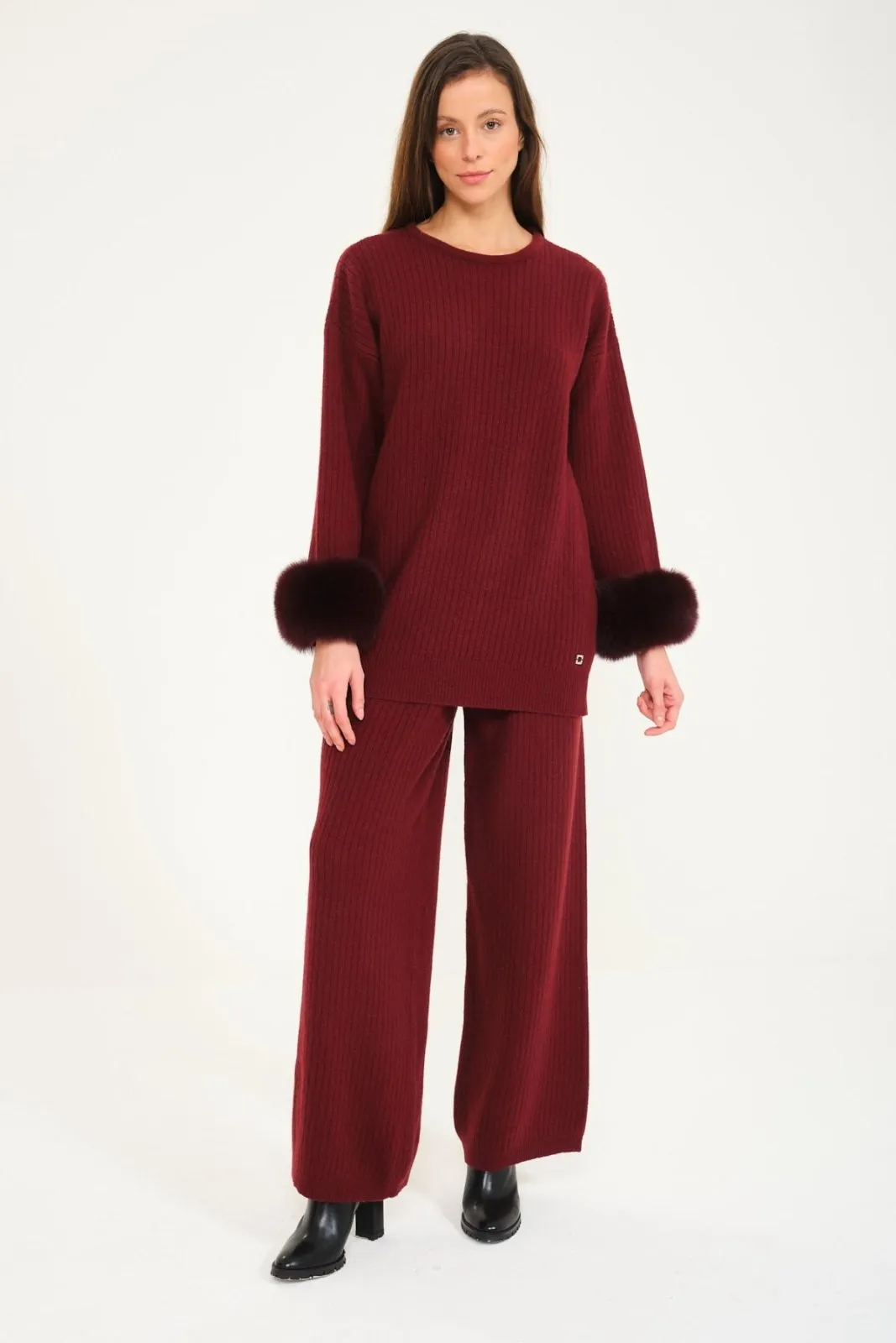 Luxe Wool Sweater with Fox Fur Cuffs