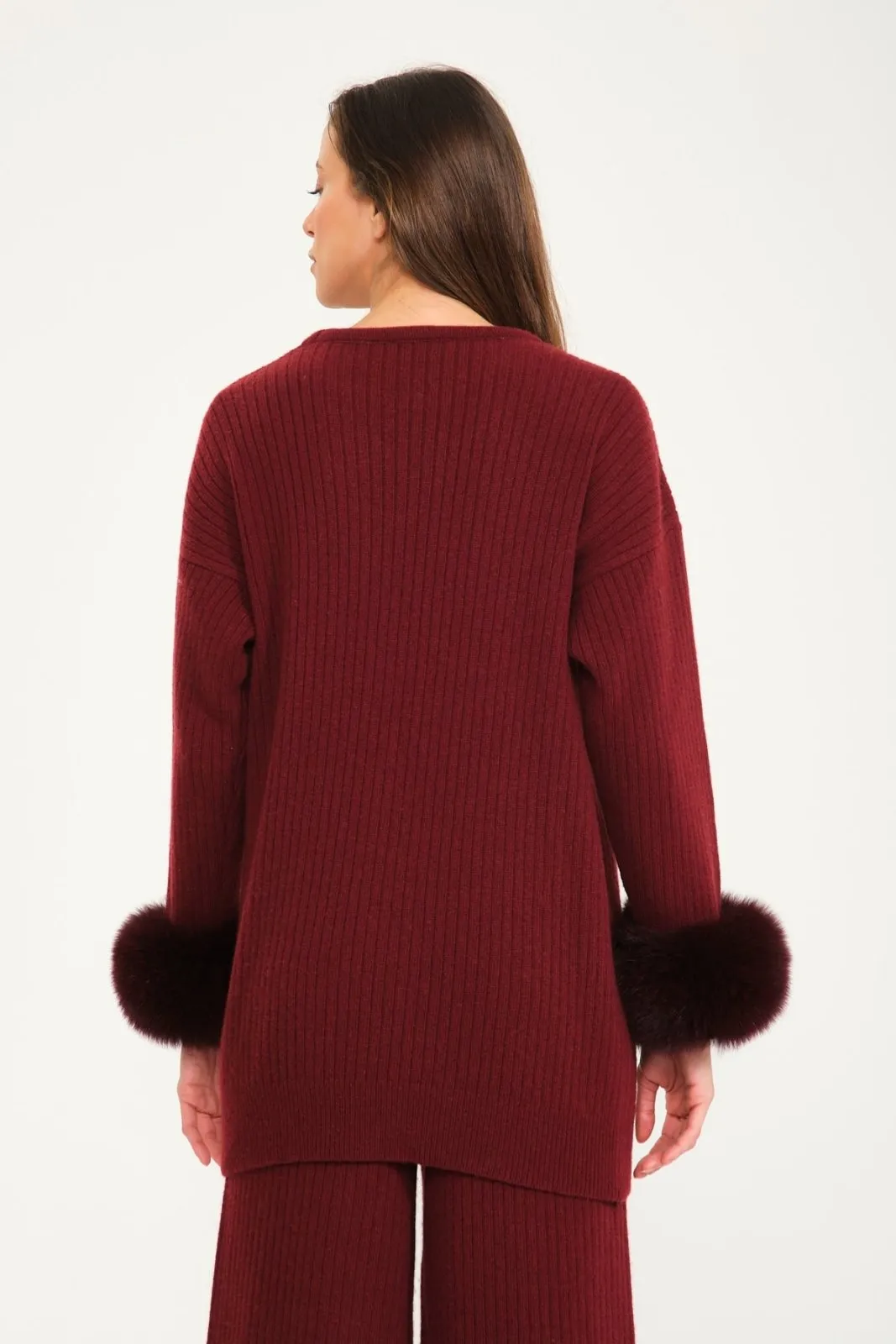 Luxe Wool Sweater with Fox Fur Cuffs