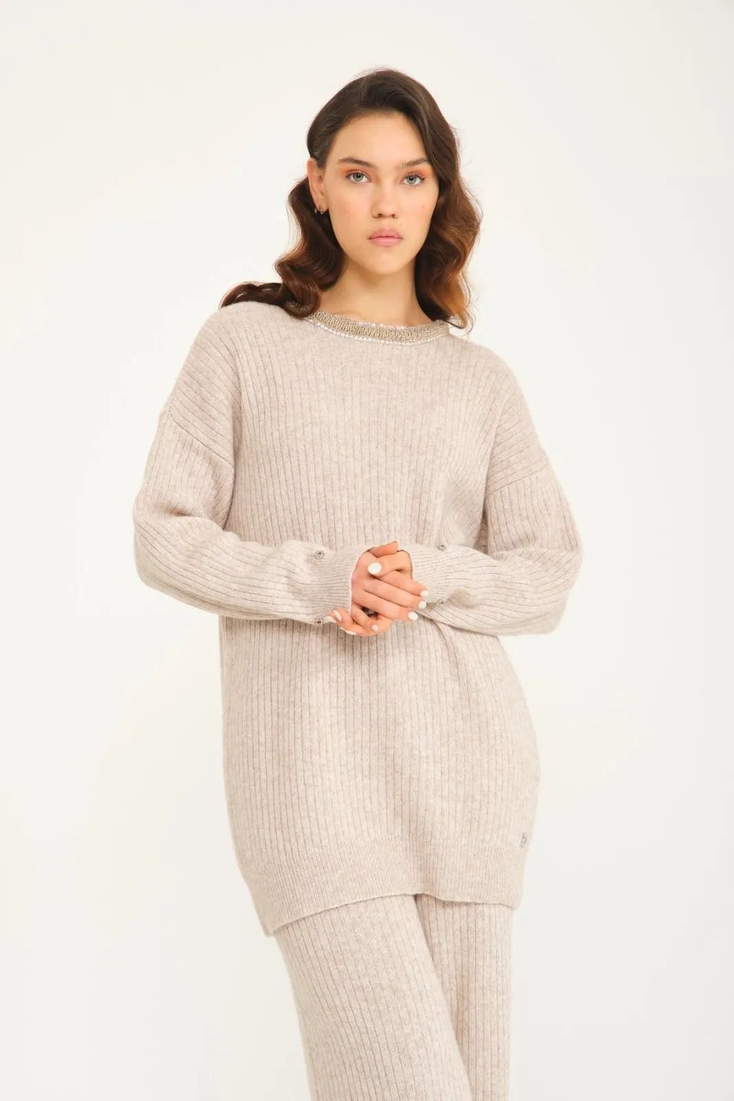 Luxe Wool Sweater with Fox Fur Cuffs