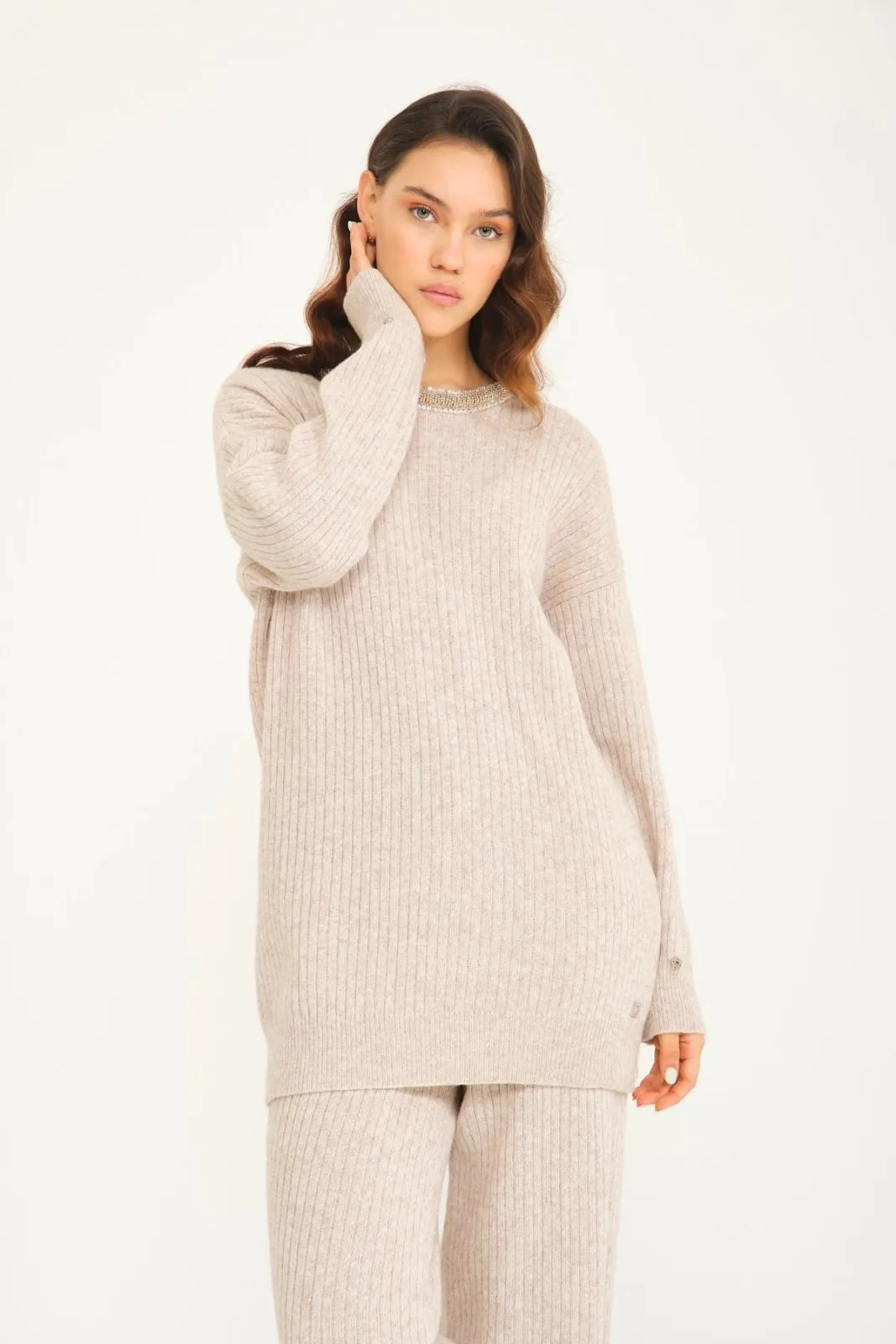 Luxe Wool Sweater with Fox Fur Cuffs