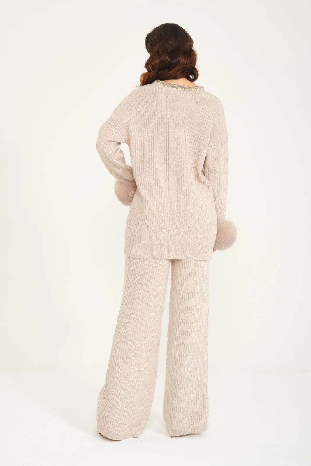 Luxe Wool Sweater with Fox Fur Cuffs