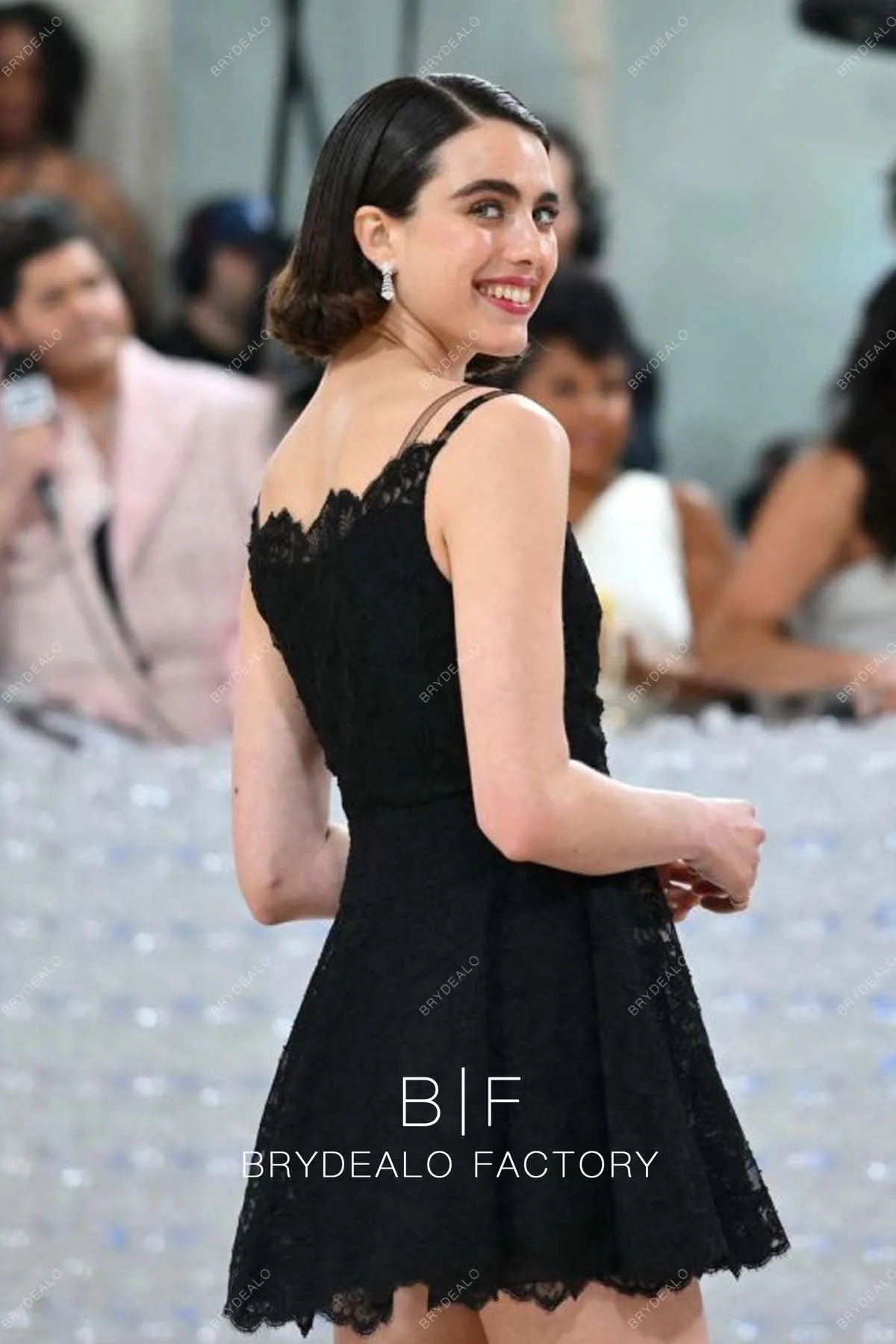 Margaret Qualley 2023 Met Gala Black Lace Cute Mini Length Dress