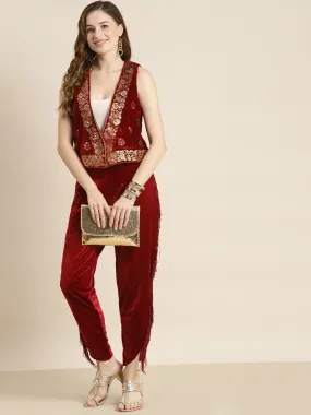 Maroon Foil Print Waistcoat