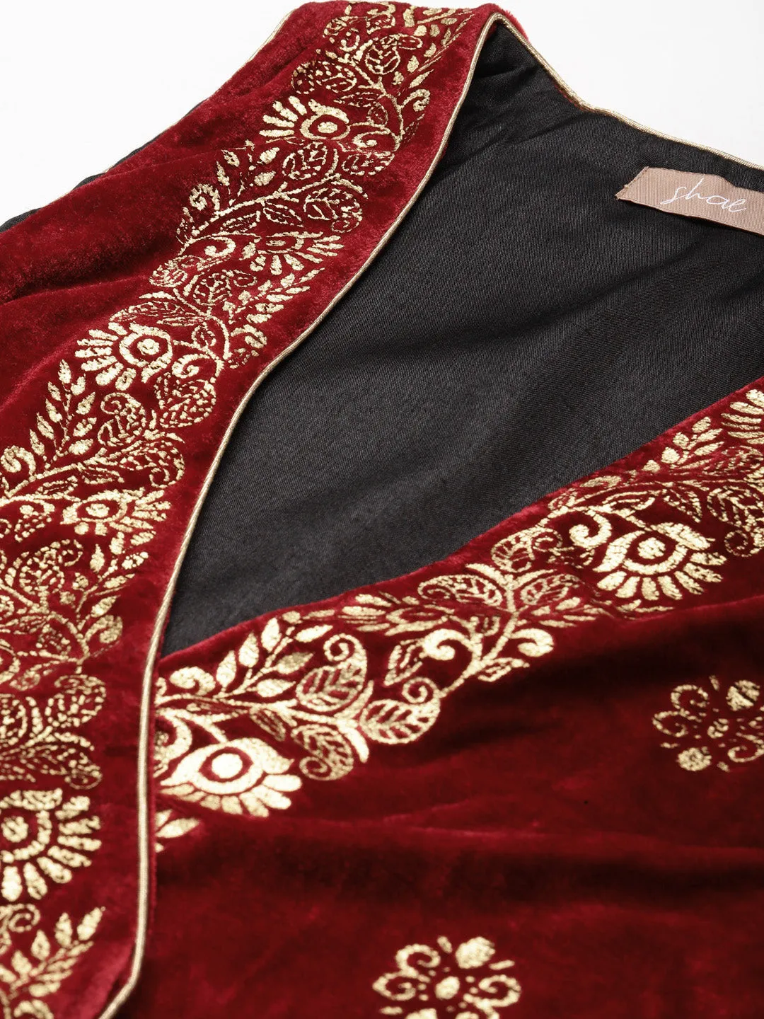 Maroon Foil Print Waistcoat