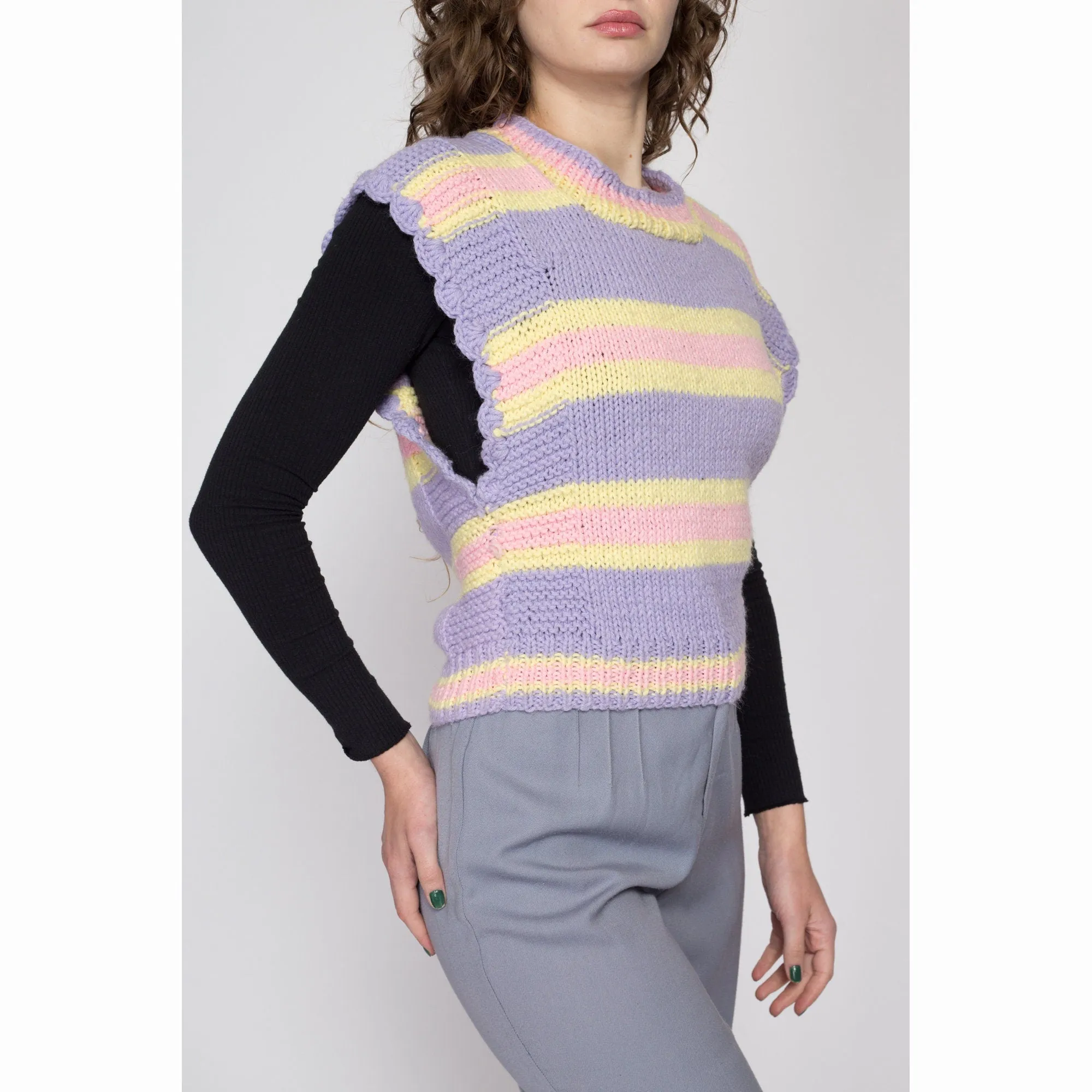 Medium 70s Purple Striped Cap Sleeve Knit Top