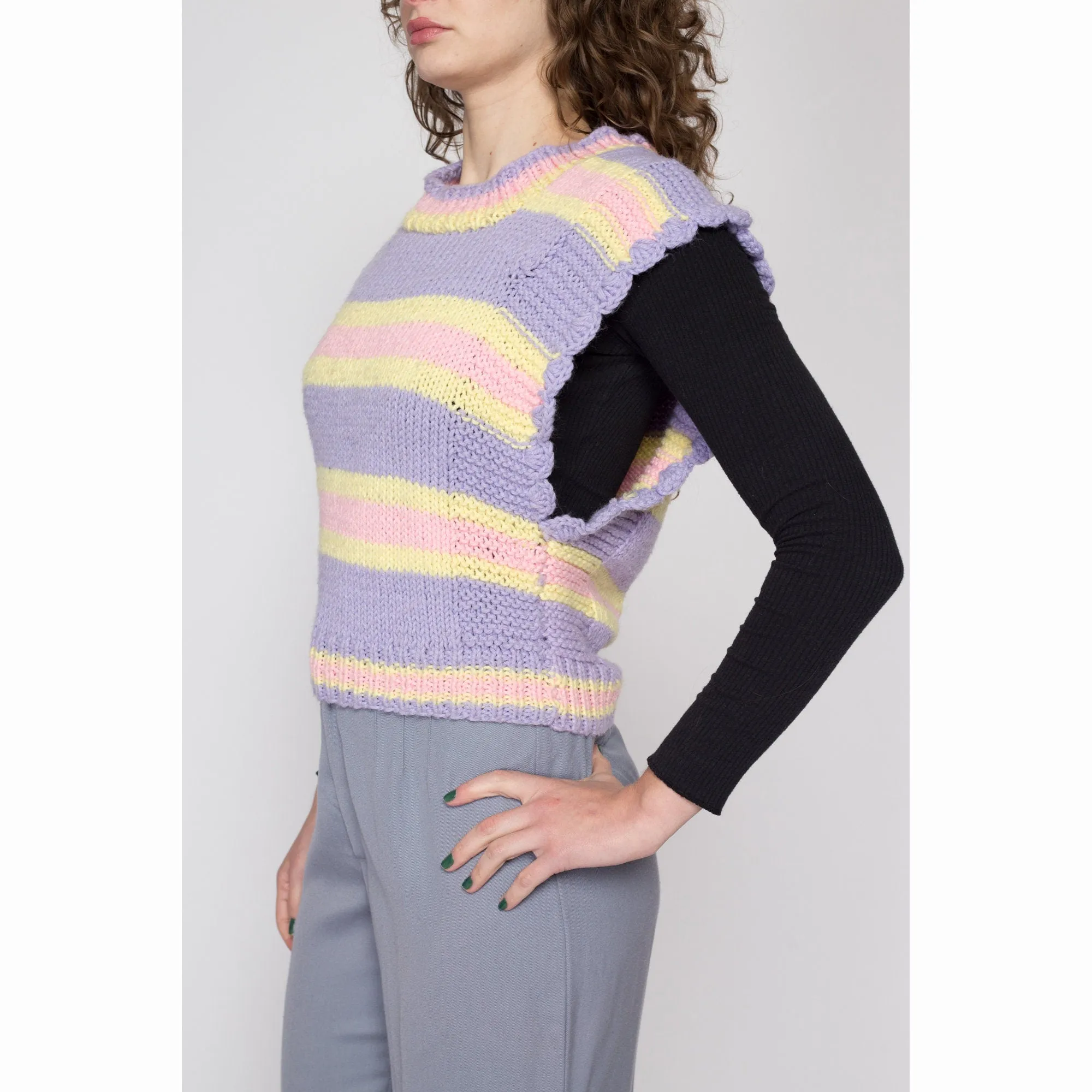 Medium 70s Purple Striped Cap Sleeve Knit Top