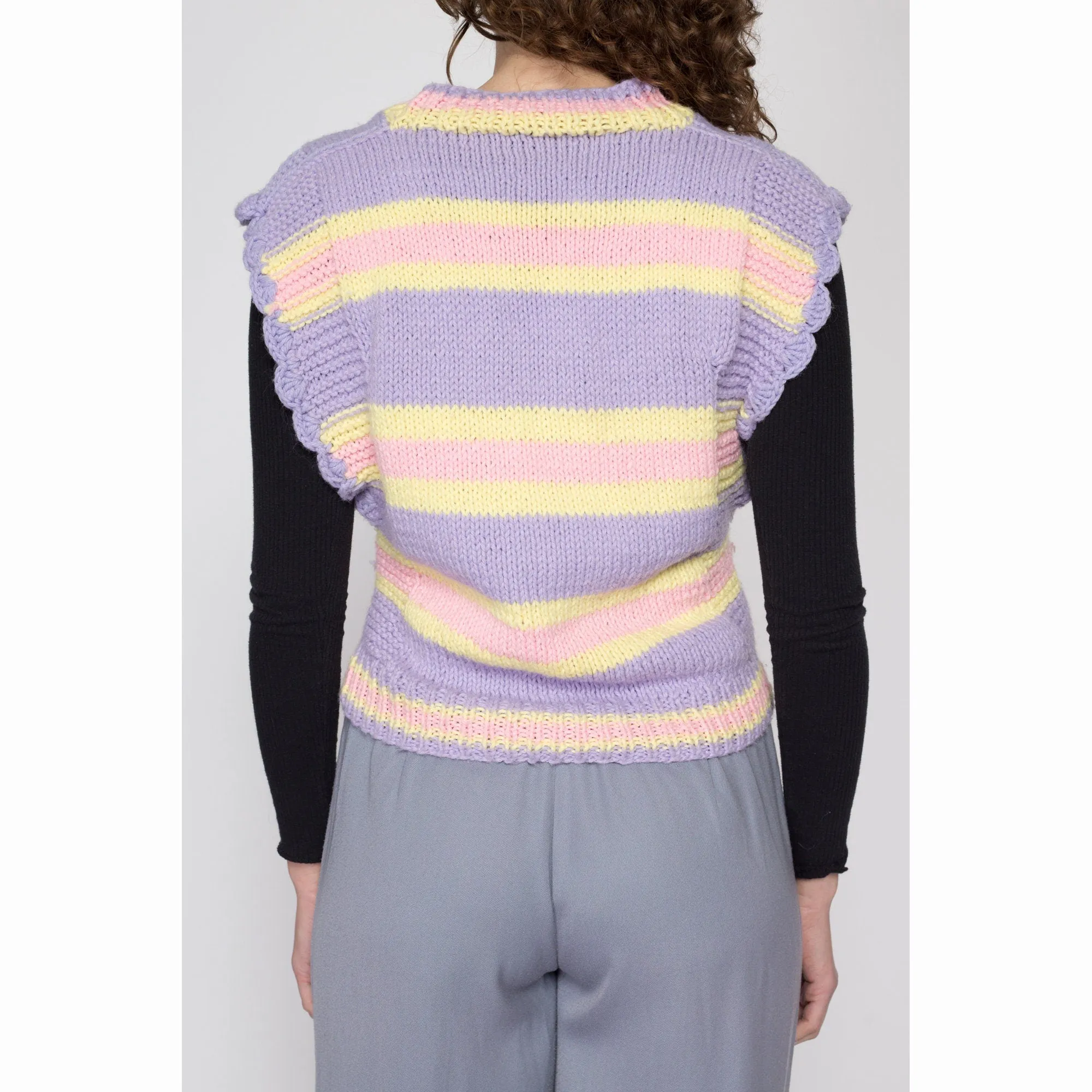 Medium 70s Purple Striped Cap Sleeve Knit Top