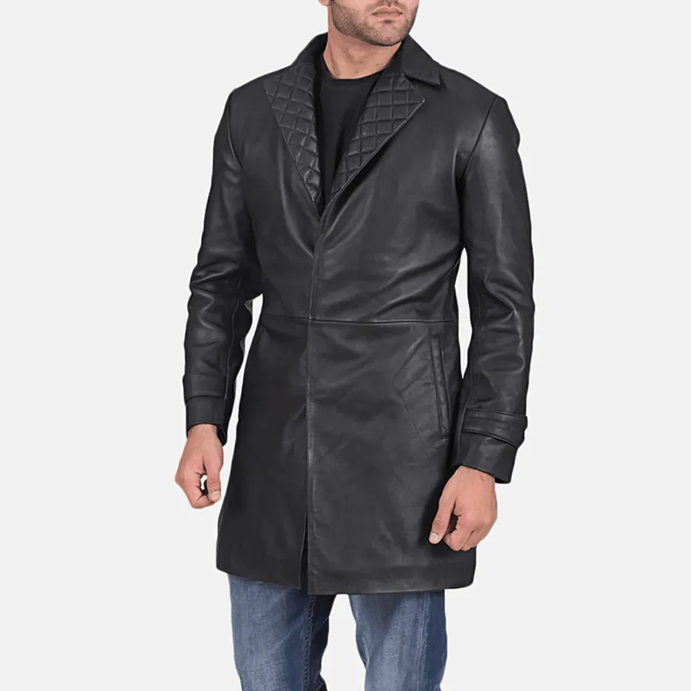 Mens Infinity Black Leather Coat