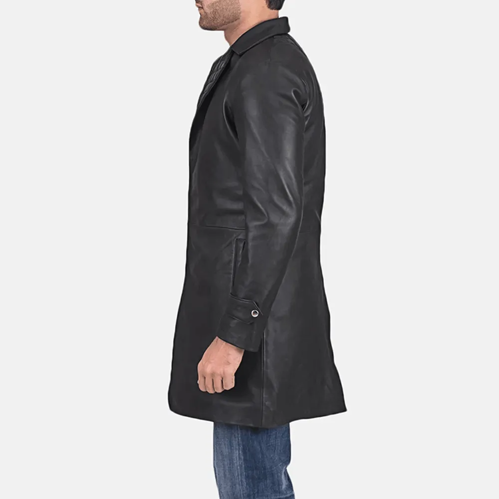 Mens Infinity Black Leather Coat